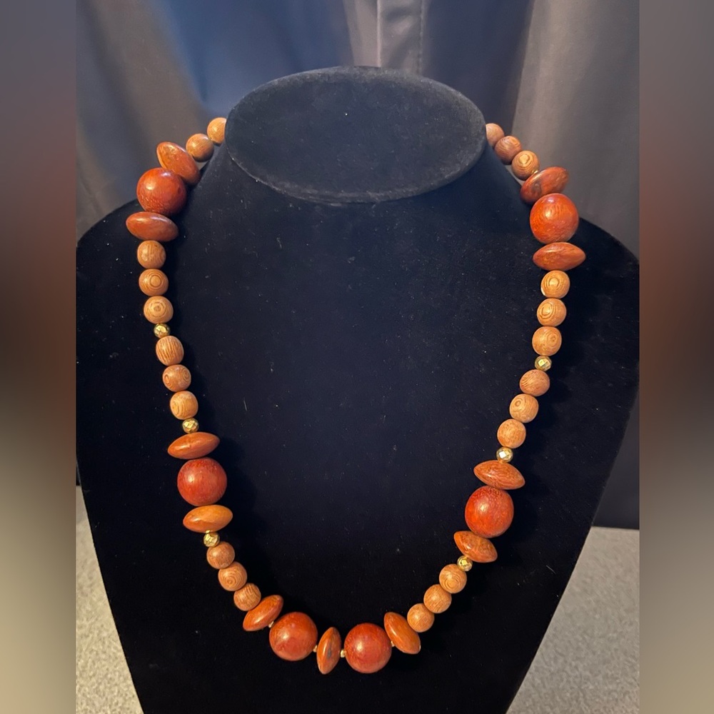 Multi Toned Wooden Bead Necklace